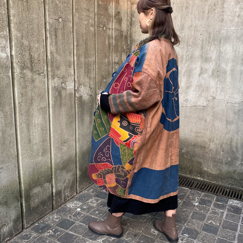 古代芭蕉布草木染めゴリ麻リメイク暖簾手作りぬ
