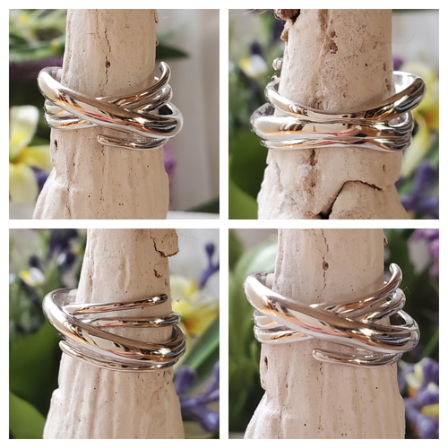 ハンドメイド シルバー 3連風リング 3連巻き巻きシルバーリング、レイヤードリングRS-107 指輪