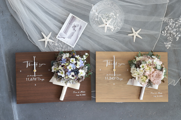 特典付き！　木製パネルの花時計・結婚式のご両親贈呈やお祝いの贈り物に　 7枚目の画像