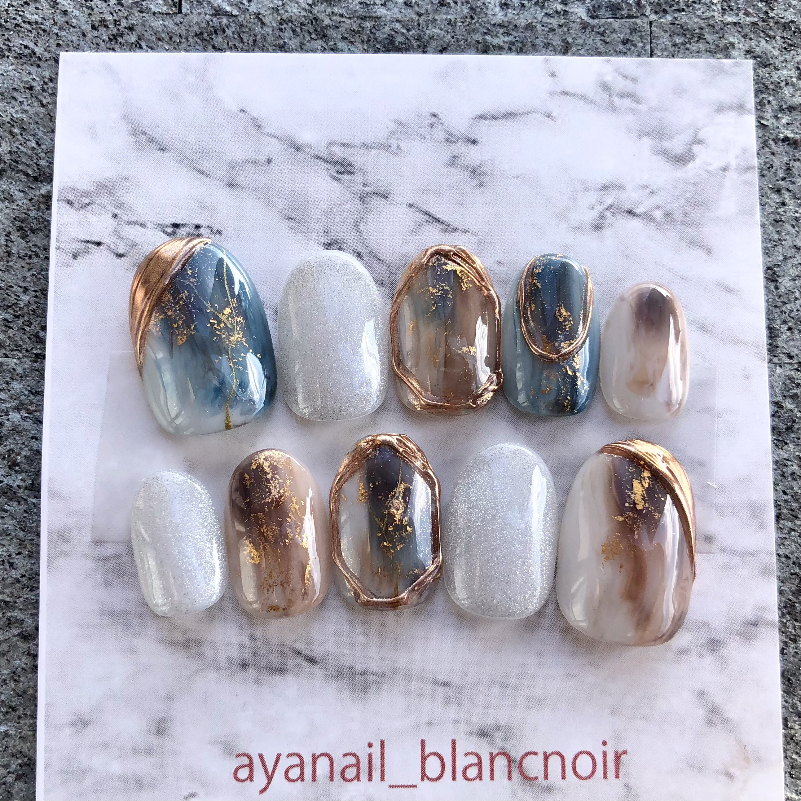 オーダーネイル　2494 シルバー　ブラウン　ターコイズ　マグネット　銀　チップ　結婚式　成人式　卒業式　袴　着物振袖