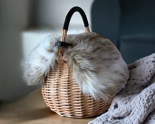 冬を楽しむエコファーかごバッグ ブラウンmix かごバッグ mi' 通販