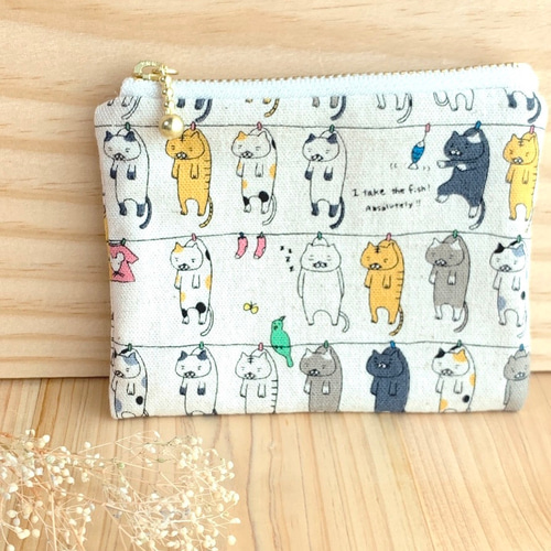 ねこ大集合！ ＜洗濯ねこ＞ 10cmファスナー ミニミニポーチ 猫
