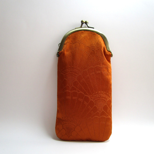 日本刺繍』＊桔梗＊がま口メガネケース・ペンケース ◇金茶色＊紫色