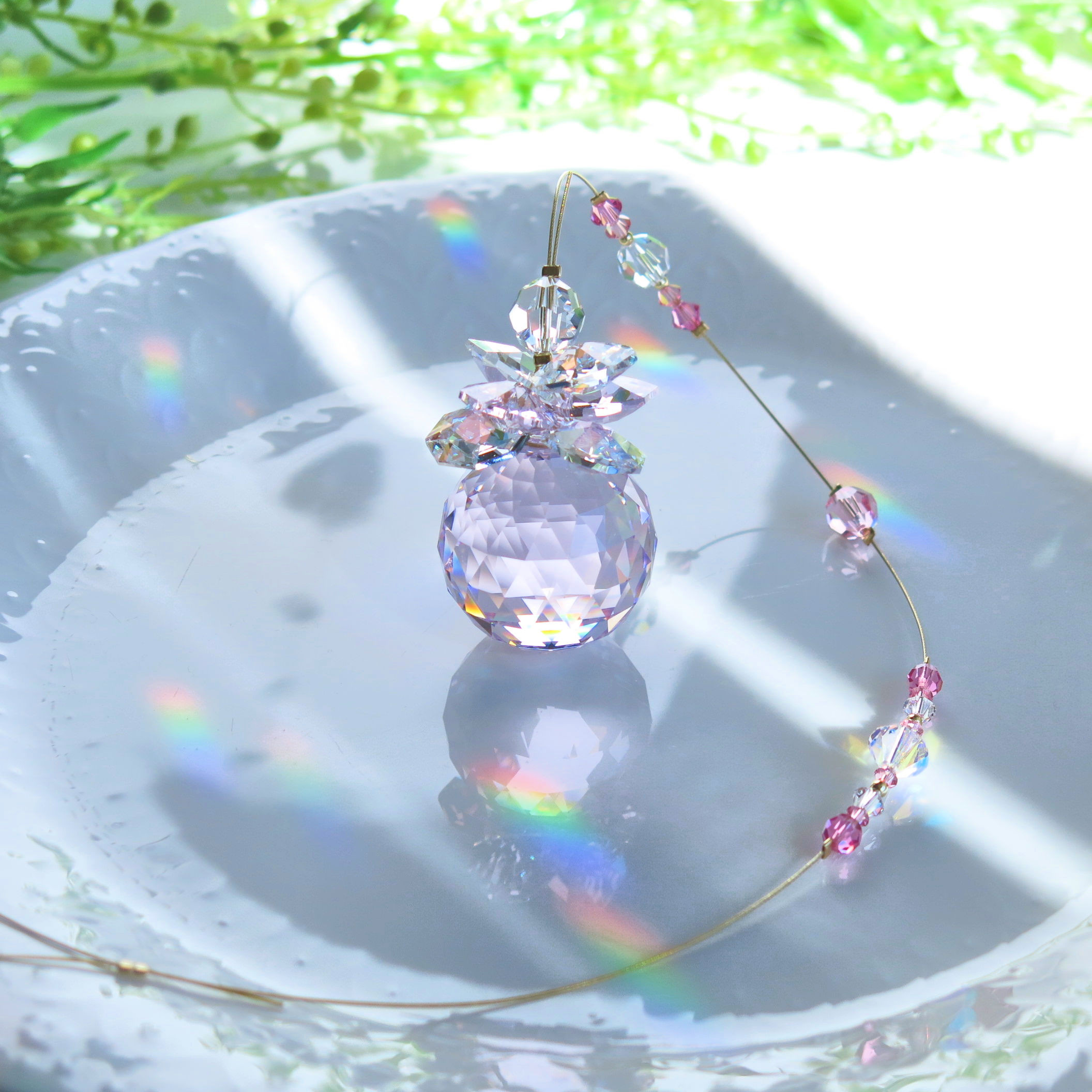 ロザリンバイオレット♡ハンドメイドスワロフスキーサンキャッチャー サンキャッチャー スワロフスキー ロザリンB.AB 38mm＆40mm