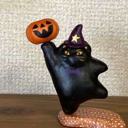 ＂Halloween！黒猫とカボチャのジャック"マグネット黒猫のハロウィンフィギュア 2枚目の画像