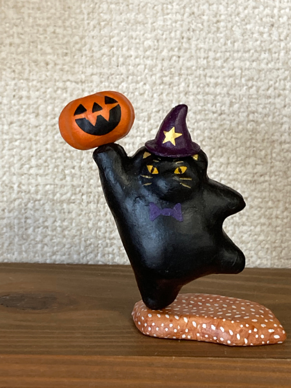 ＂Halloween！黒猫とカボチャのジャック"マグネット黒猫のハロウィンフィギュア 2枚目の画像