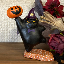 ＂Halloween！黒猫とカボチャのジャック"マグネット黒猫のハロウィンフィギュア 5枚目の画像