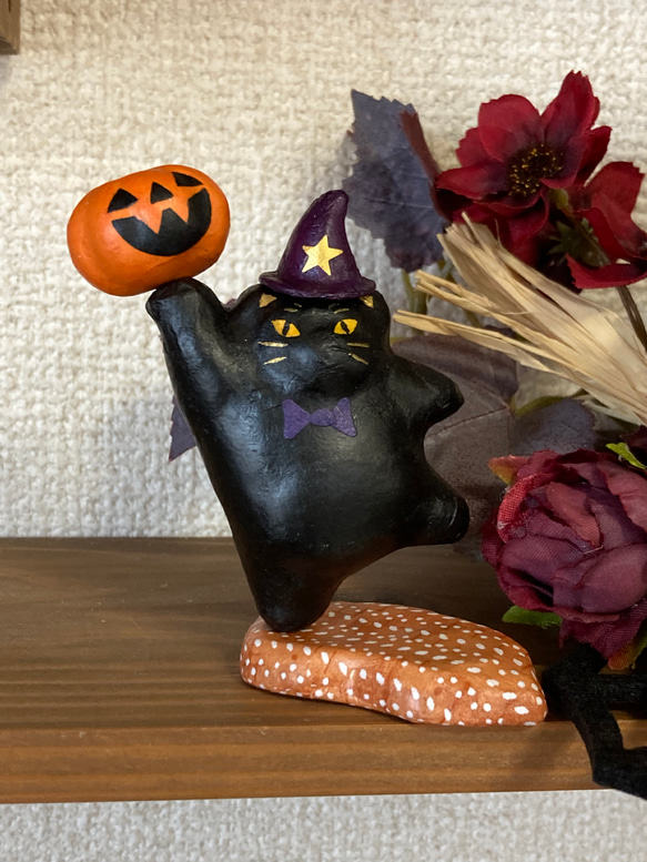 ＂Halloween！黒猫とカボチャのジャック"マグネット黒猫のハロウィンフィギュア 5枚目の画像