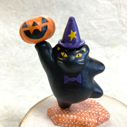 ＂Halloween！黒猫とカボチャのジャック"マグネット黒猫のハロウィンフィギュア 1枚目の画像