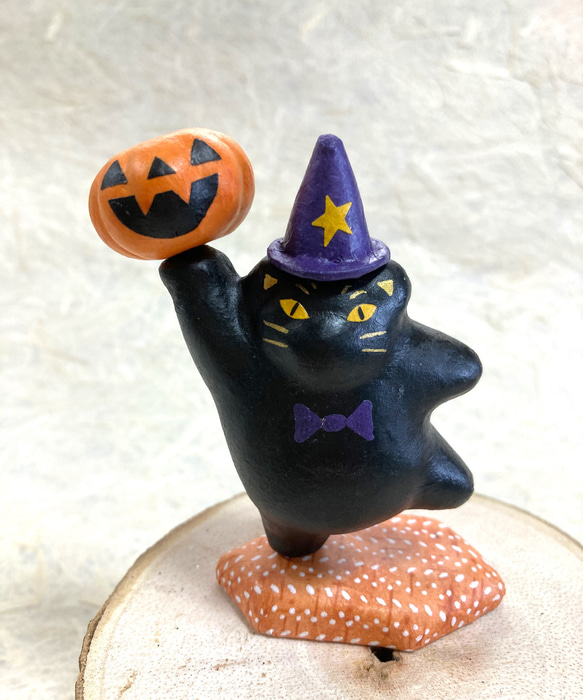 ＂Halloween！黒猫とカボチャのジャック"マグネット黒猫のハロウィンフィギュア 1枚目の画像