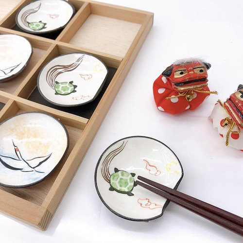 清水焼】お祝い 豆皿箸置き（鶴亀セット） 箸・箸置き あかね屋