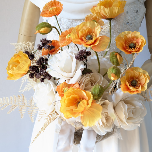 ウェディング ブーケ プリザーブドフラワー オレンジホワイト 結婚式