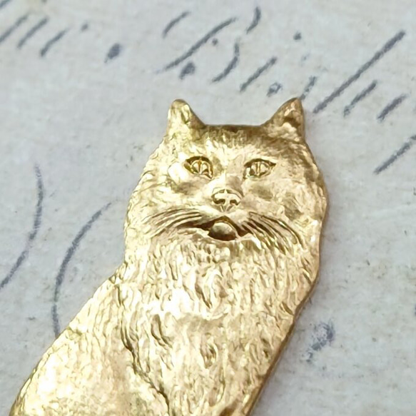 BEHOLD− 猫 カン無し 1個 真鍮製 長毛種 M ネコ アメリカ製 スタンピング ヴィンテージ風 2枚目の画像