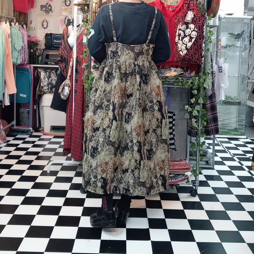 猫柄ゴブラン織 ギャザーフレアロングワンピース ワンピース