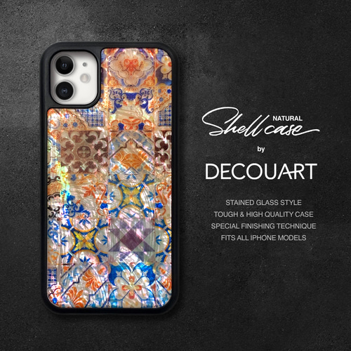 螺鈿風 モロッコのタイル 名入れ可 天然貝シェルiPhone 15 14 13