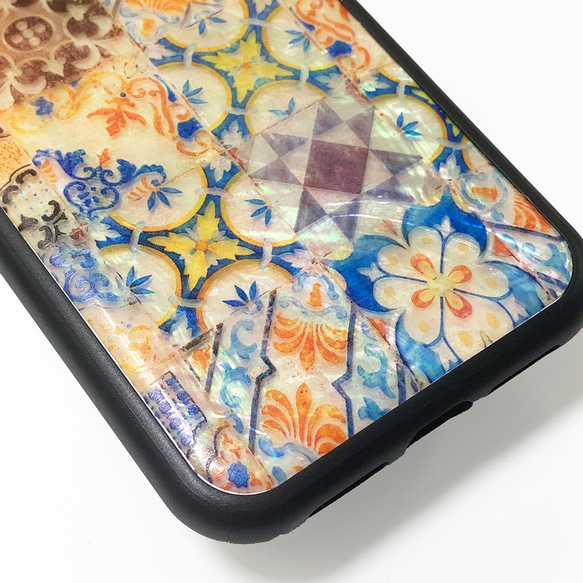 個人化天然貝殼 iPhone 15 14 13 手機殼相容於所有型號軟式摩洛哥瓷磚防震保護殼 028 第9張的照片