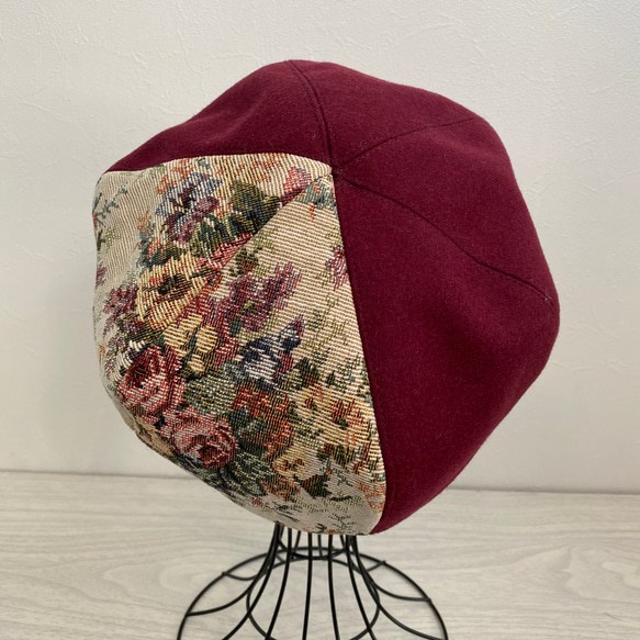 送料無料　ウールとゴブラン織りのベレー帽（ボルドー） 2枚目の画像
