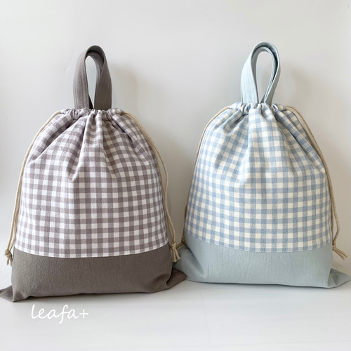 レッスンバッグ　シューズ入れ　体操着袋　ハンドメイド　グレー　ギンガムチェック レッスンバッグ シューズ入れ 体操着袋 ハンドメイド グレー