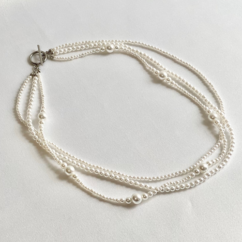 3連パールのツイストアレンジネックレス チョーカー Ichi-ring（いち