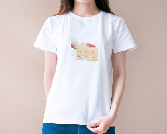 選べるショートケーキとネコぱんのTシャツ【受注制作】 2枚目の画像