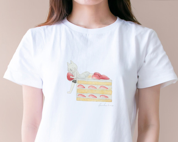 選べるショートケーキとネコぱんのTシャツ【受注制作】 3枚目の画像