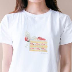 ショートケーキとネコぱんのTシャツ ホワイト 白 レディースLサイズ【短期発送】 3枚目の画像