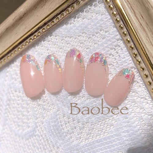 幸せ溢れるオーロラガラスフレンチネイルチップ✴︎シンプル&きれいめ  