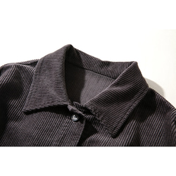コーデュロイシャツ　長袖シャツ　でかいポケット　コート風シャツ　グレー＃L095 3枚目の画像