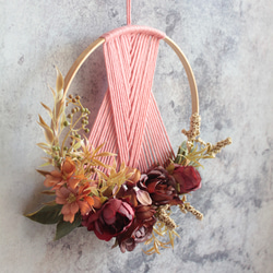 ピンクマクラメ風壁飾りリース 6枚目の画像