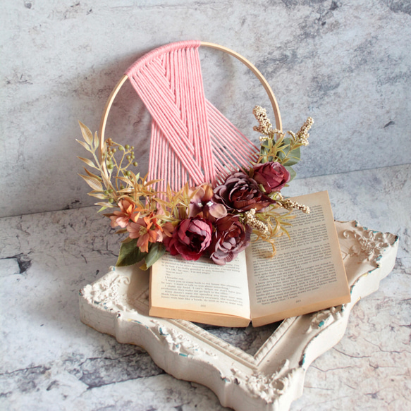 ピンクマクラメ風壁飾りリース 7枚目の画像