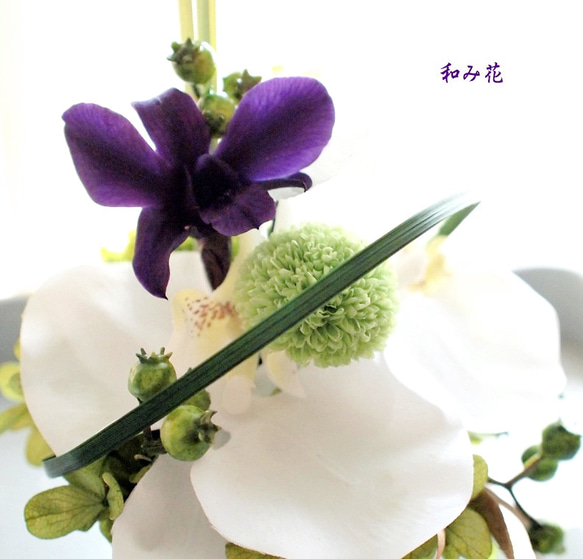 【Creema限定作品】プリザーブドフラワー仏花・花器付き・和み花 4枚目の画像