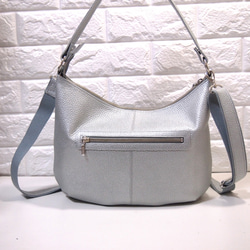 ★ハンドメイド★日本製★牛革★２ＷＡＹショルダーバッグ（ロングハンドル・肩掛け）★シルバー★コロンとしたスタイル★超軽量 7枚目の画像