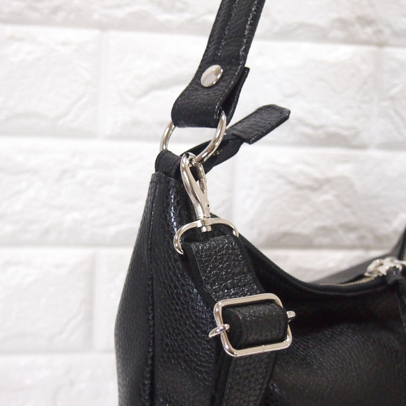 ★ハンドメイド★日本製★牛革★２ＷＡＹショルダーバッグ（ロングハンドル・肩掛け）★シルバー★コロンとしたスタイル★超軽量 11枚目の画像