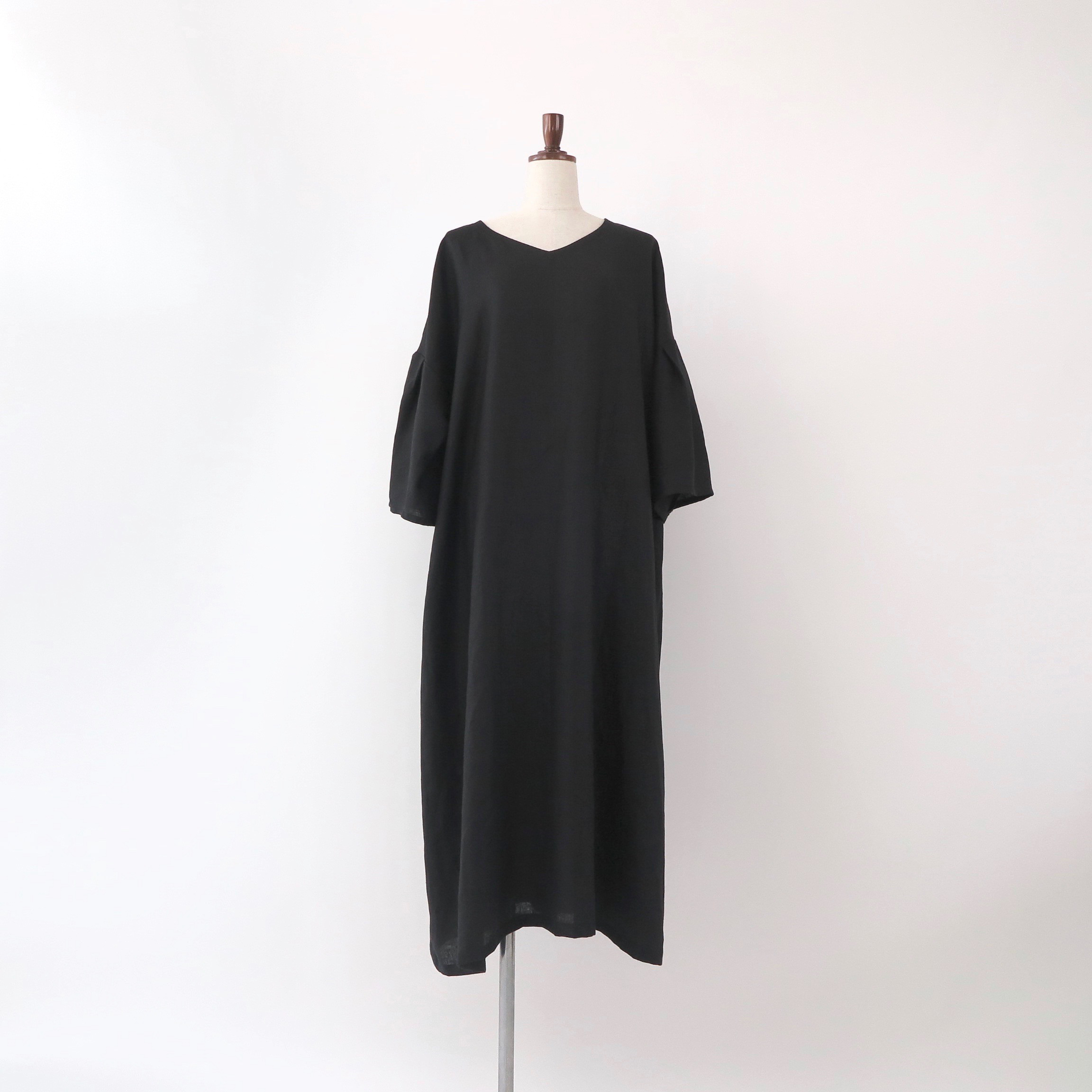 リネン / 選べる16色 / SS〜10L / ボリューム袖　タック ワンピース