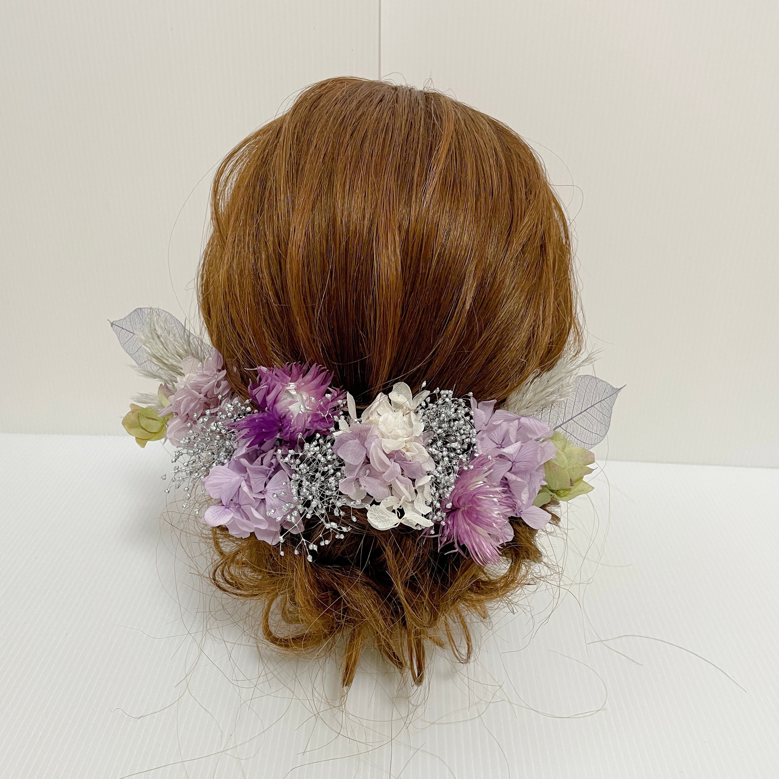 ドライフラワー 紫 ヘッドドレス 和装 髪飾り 成人式 振袖 結婚式 ブライダル ウェディング 卒業式 袴 かすみ草