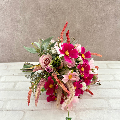 コスモスブーケ、ナチュラル、秋桜、ウェディングブーケ、造花