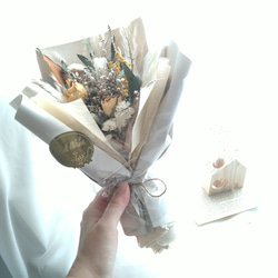 SDGz作品【遠州織物帆布】くすみカラードライフラワー×帆布ブーケ 送別会　プレゼント　花束　卒業祝　退職祝い　誕生日 9枚目の画像