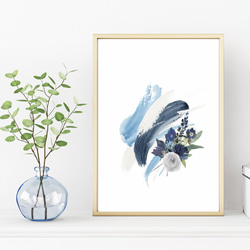 花と抽象画のポスター / i0520 / インテリアポスター　ピンクと紺 3枚目の画像