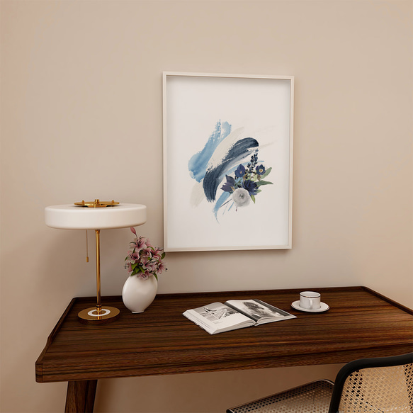 花と抽象画のポスター / i0520 / インテリアポスター　ピンクと紺 4枚目の画像
