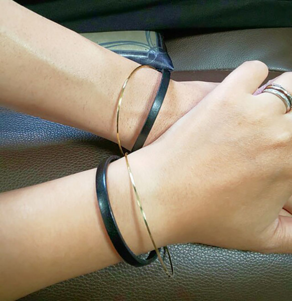 ペア価格 刻印無料 　イタリアンレザー x brassブレスレット 15枚目の画像