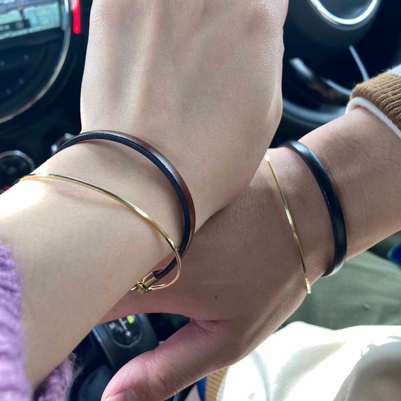 ペア価格 刻印無料 　イタリアンレザー x brassブレスレット 11枚目の画像