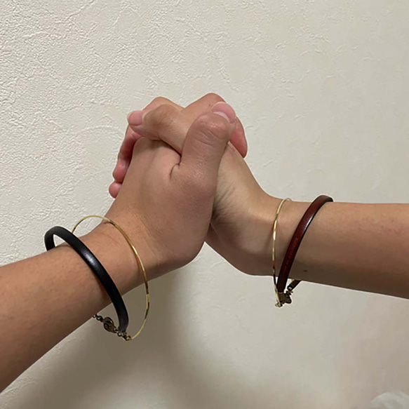 ペア価格 刻印無料 　イタリアンレザー x brassブレスレット 12枚目の画像