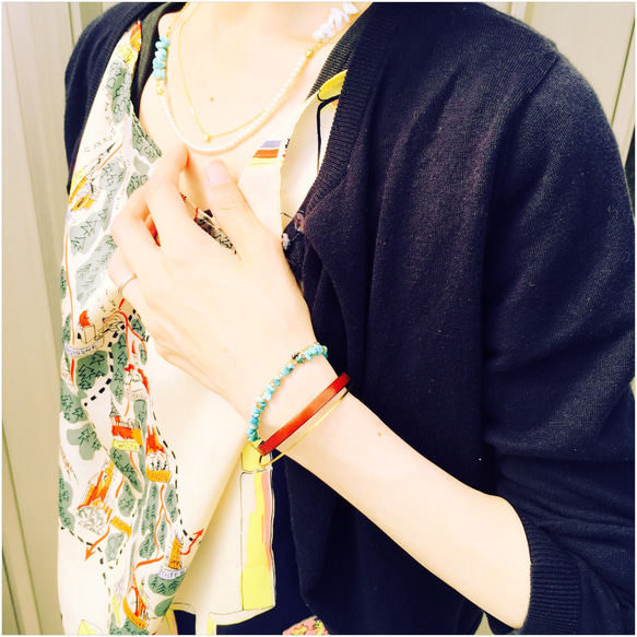 ペア価格 刻印無料 　イタリアンレザー x brassブレスレット 18枚目の画像