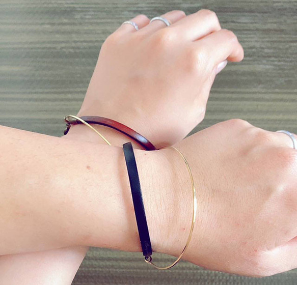 ペア価格 刻印無料 　イタリアンレザー x brassブレスレット 14枚目の画像