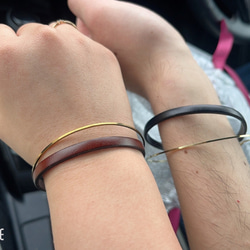 ペア価格 刻印無料 　イタリアンレザー x brassブレスレット 10枚目の画像