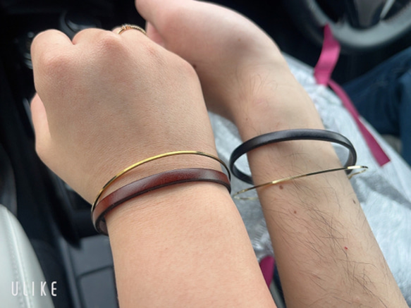 ペア価格 刻印無料 　イタリアンレザー x brassブレスレット 10枚目の画像