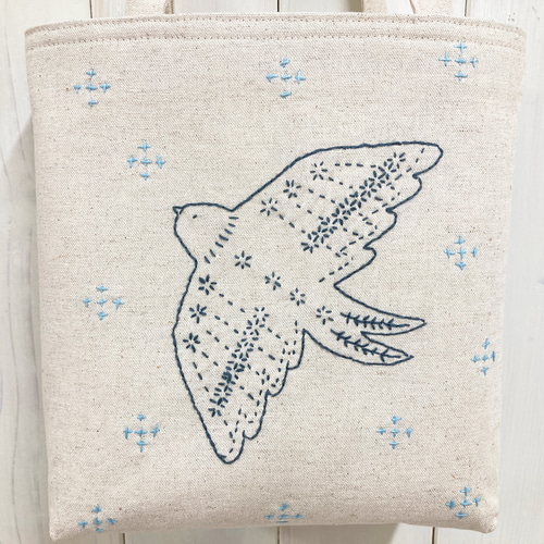 受注製作◇ワンマイルmini【刺し子鳥】 刺し子・綿麻・帆布