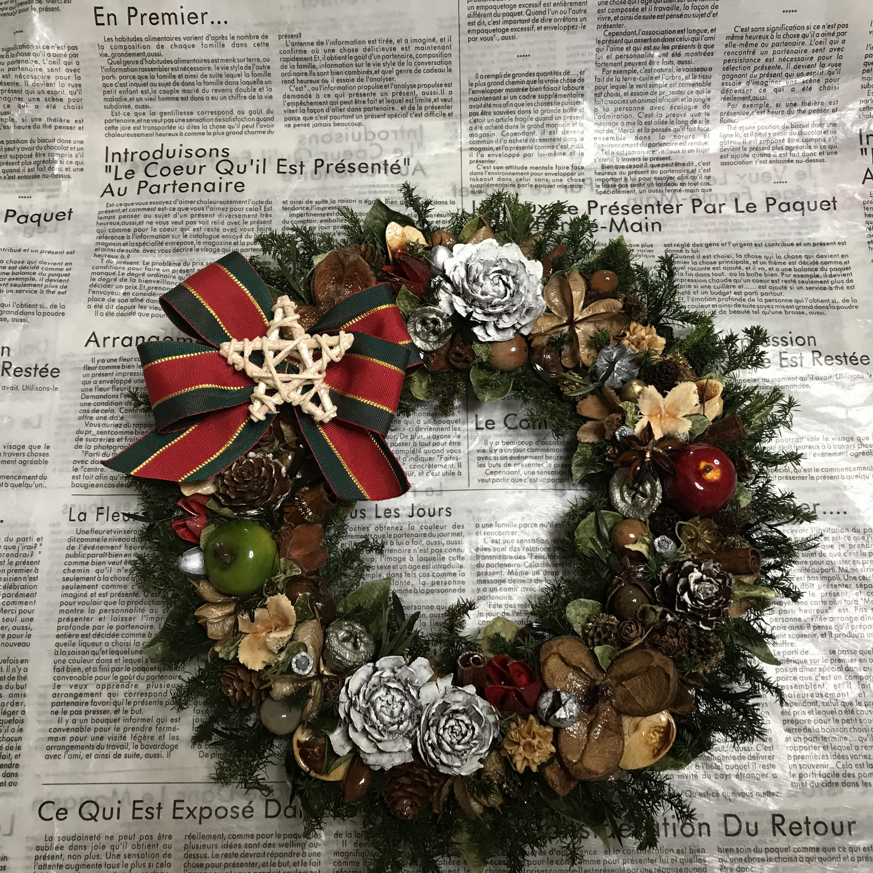 《X'mas》シダローズとリンゴのボタニカルグリーンリース　30cm（再販ｘ3）