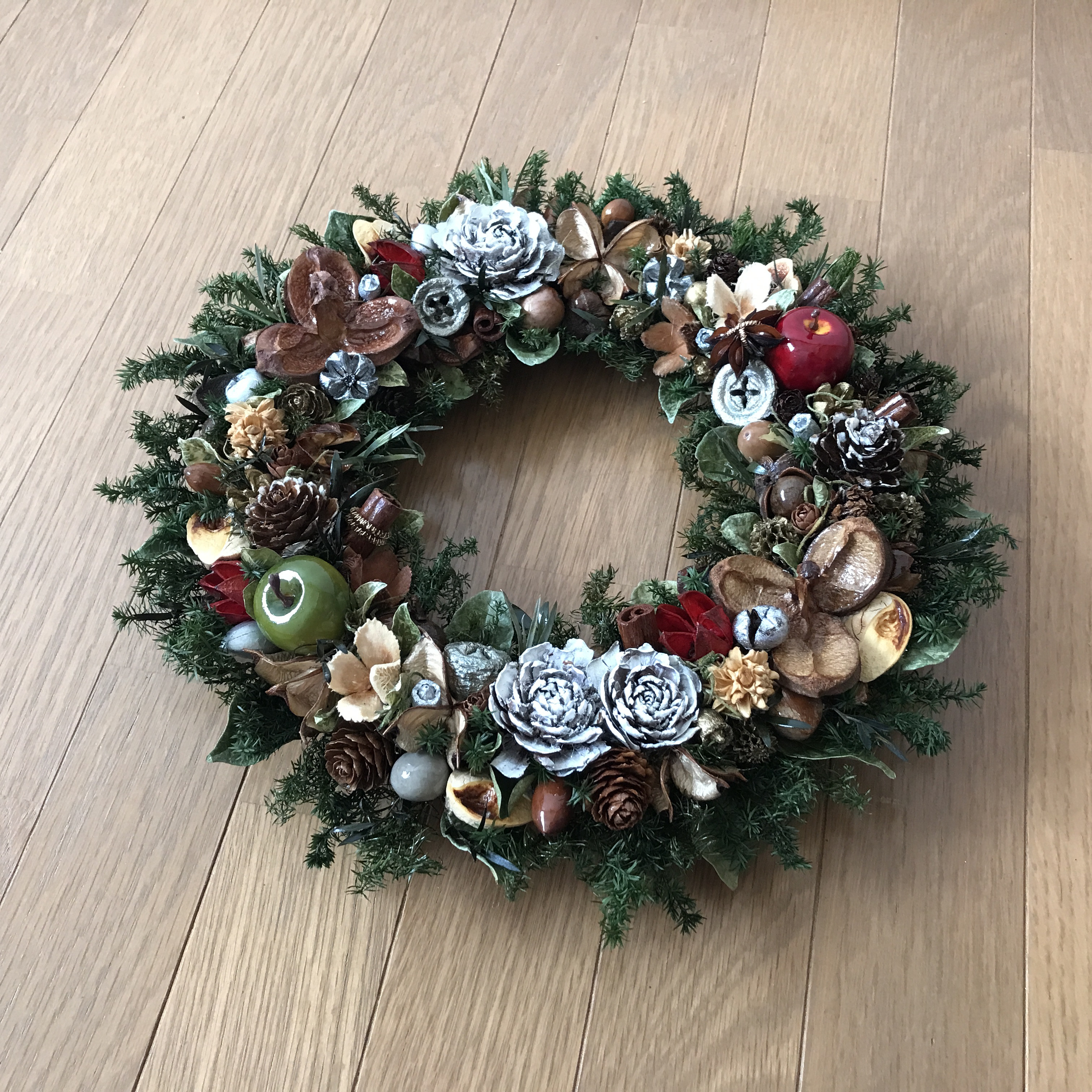 《X'mas》シダローズとリンゴのボタニカルグリーンリース　30cm（再販ｘ3）