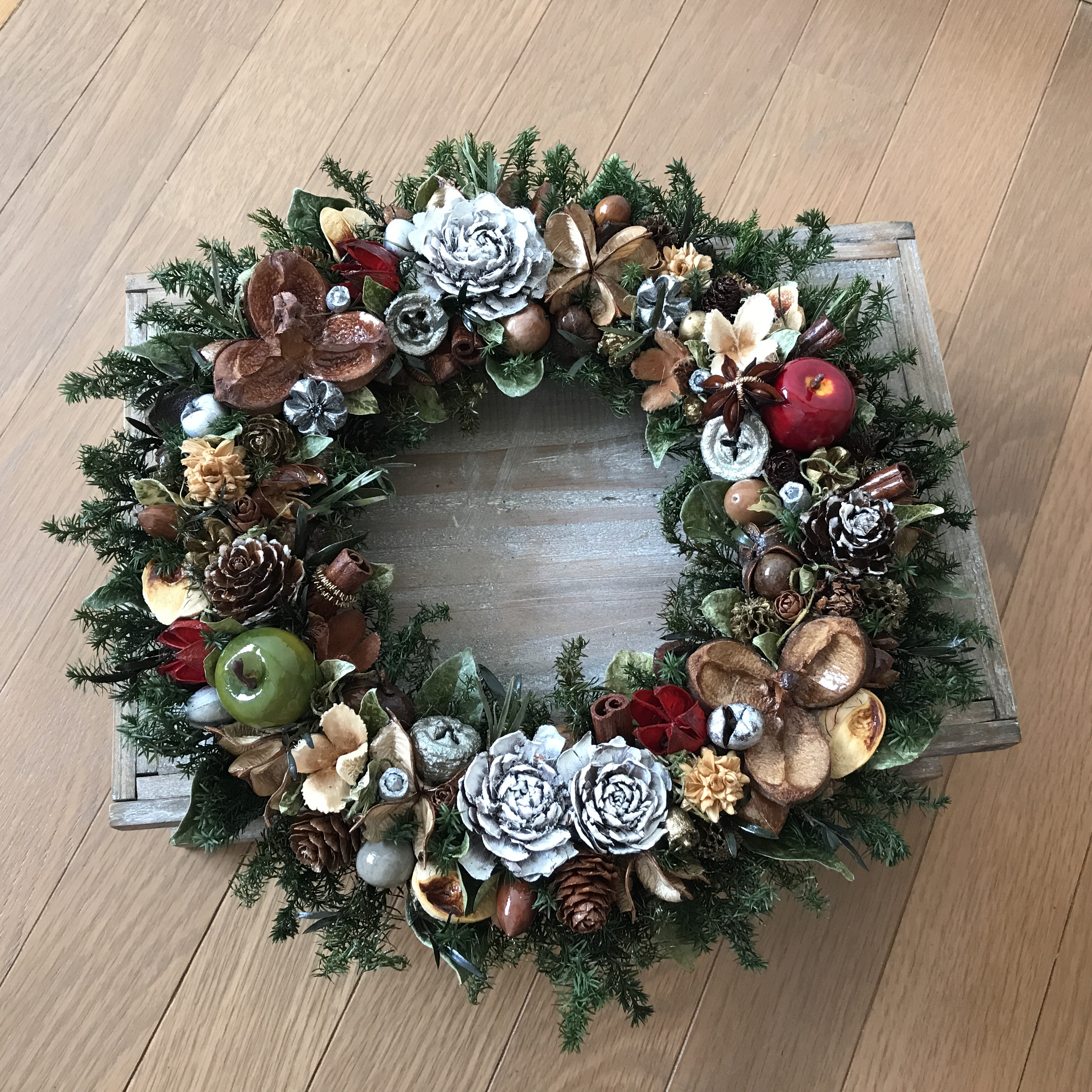 《X'mas》シダローズとリンゴのボタニカルグリーンリース　30cm（再販ｘ3）